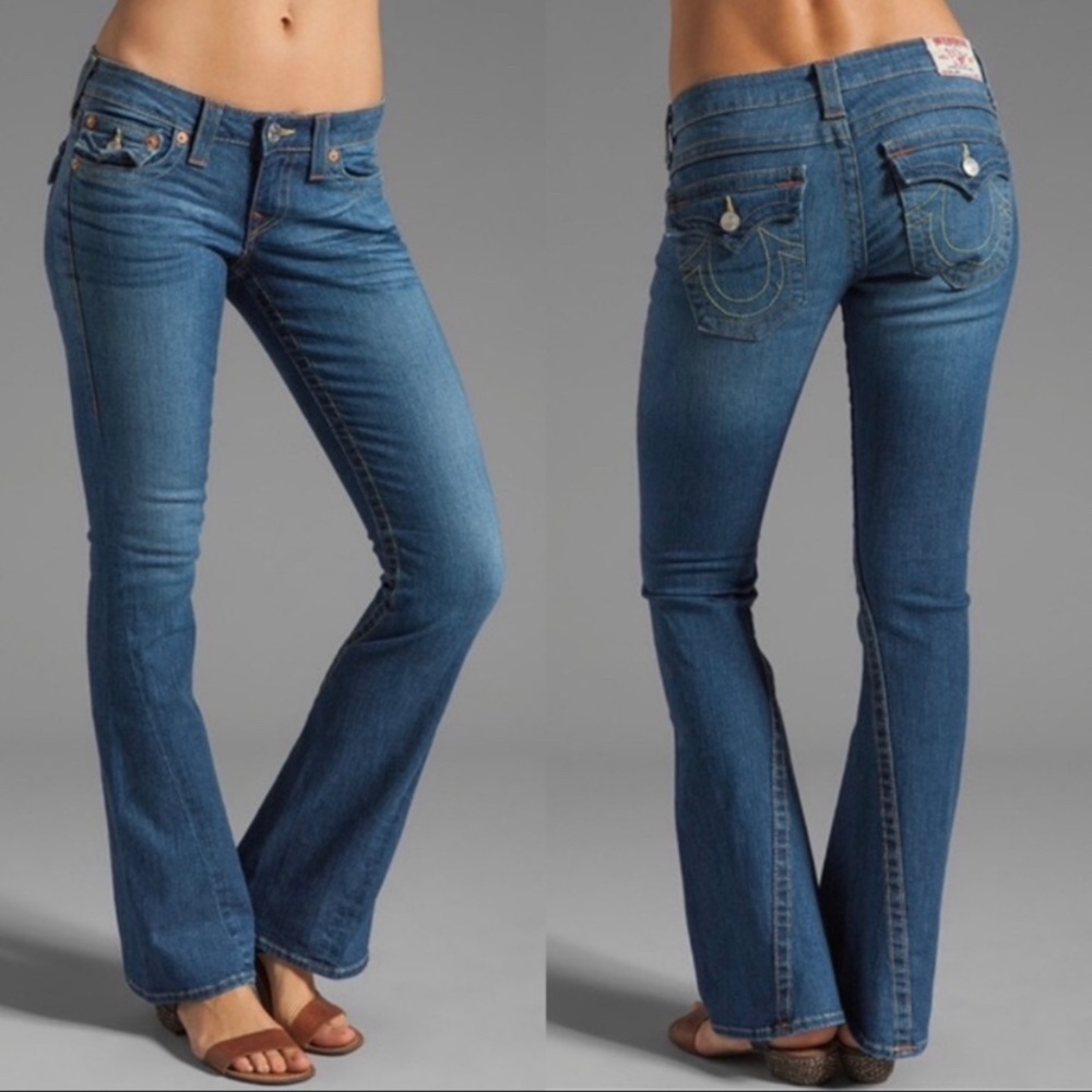 True Religion JOEY Flare Signature Blue Jeans Size 27/32 in EUC